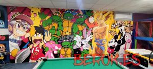graffiti mural barcelona arale tortugas ninja pantera rosa pikachu